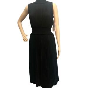 Nanette Lepore Dress Pleated Black Smock Mock Neck Sleeveless NEW